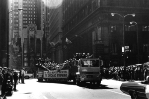 Tickertape parade down State and LaSalle streets on October 14, 1971